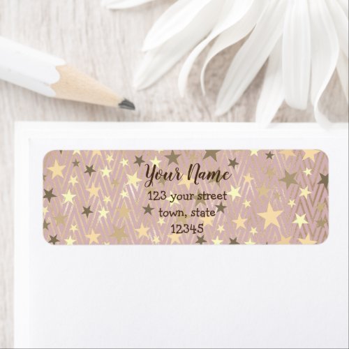 Sparkle Pink and Gold Star Pattern Return Address Label