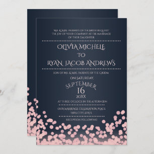 Sparkle Pink and Navy Confetti Gala Wedding Invitation