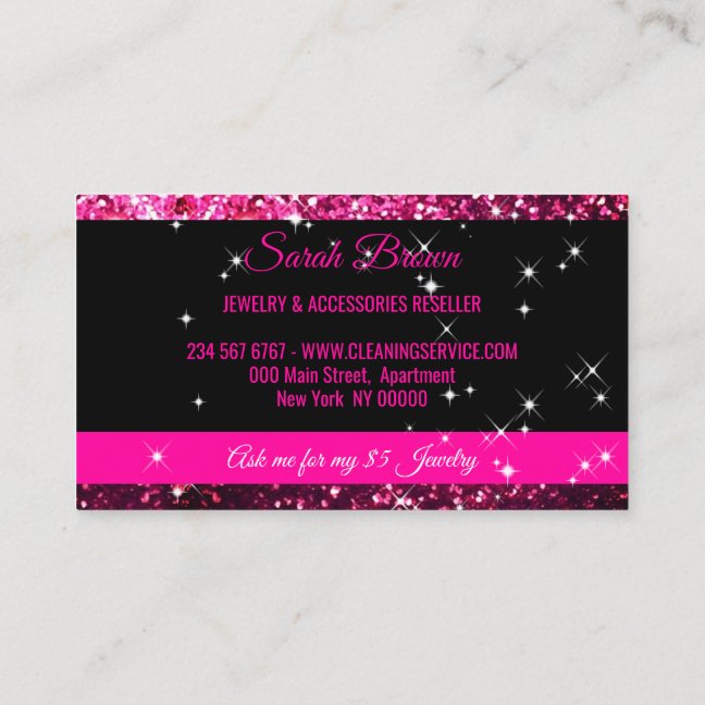Sparkle Pink black Glitz Glam Starlust light Business Card