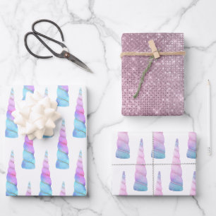 Sparkle Pink Blue Glam Unicorn Birthday Wrapping Paper Sheets