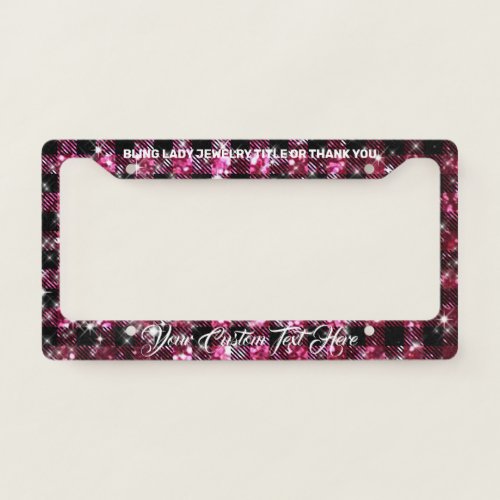 Sparkle Pink Buffalo Plaid Jewelry Lady Bling License Plate Frame