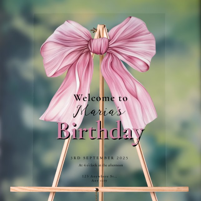 Sparkle Pink Coquette Bow 1st Acrylic Sign (Neutral)