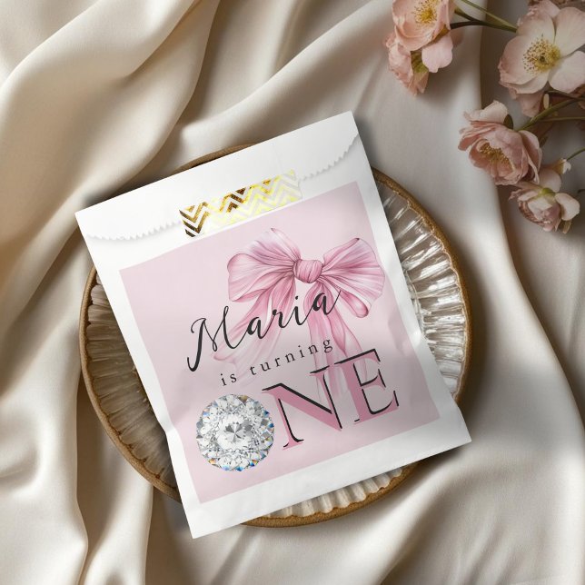 Sparkle Pink Coquette Bow 1st Favor Bag (Creator Uploaded)