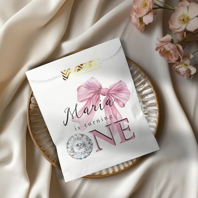 Sparkle Pink Coquette Bow 1st Favor Bag (Creator Uploaded)