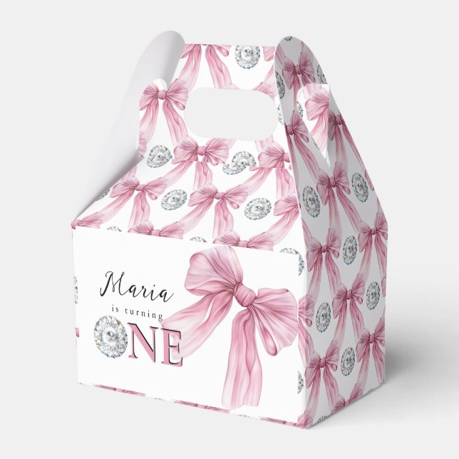 Sparkle Pink Coquette Bow 1st Favor Boxes (Front Side)