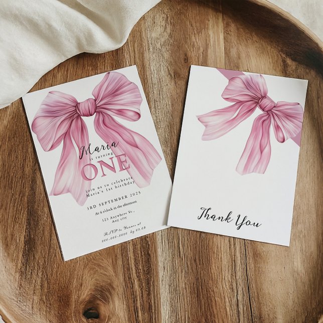 Sparkle Pink Coquette Bow 1st Invitation (Creator Uploaded)