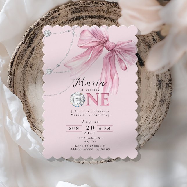 Sparkle Pink Coquette Bow 1st Invitation (Creator Uploaded)