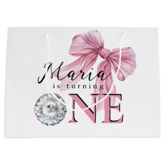 Sparkle Pink Coquette Bow 1st Large Gift Bag