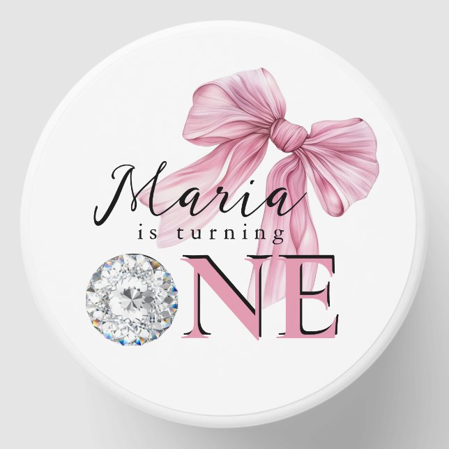 Sparkle Pink Coquette Bow 1st Mini Candle Favors (Front)