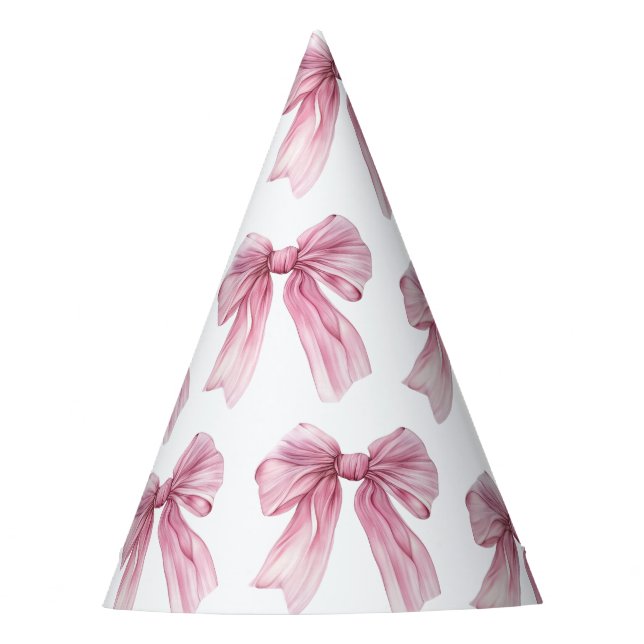 Sparkle Pink Coquette Bow 1st Party Hat (Front)