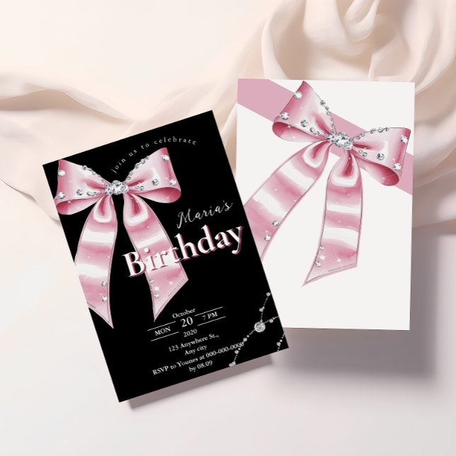 Sparkle Pink Coquette Bow Birthday Invitation (Creator Uploaded)