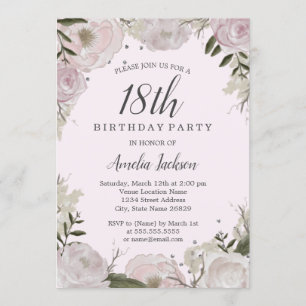 Sparkle Pink Floral 18th Birthday Party Invitation