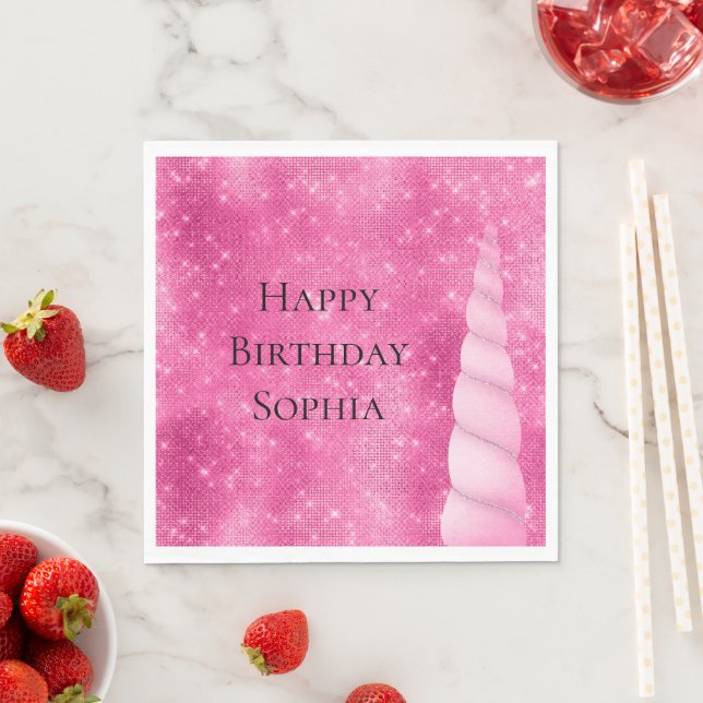 Sparkle Pink Glam Unicorn Birthday Napkins (Insitu)