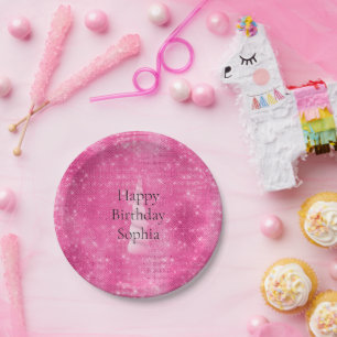 Sparkle Pink Glam Unicorn Birthday Paper Plates