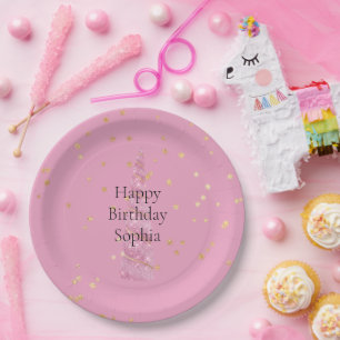Sparkle Pink Gold Glam Stars Unicorn Birthday Paper Plates