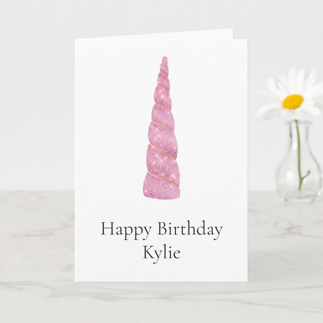 Sparkle Pink Gold Glam Unicorn Birthday  Card (Small Plant)