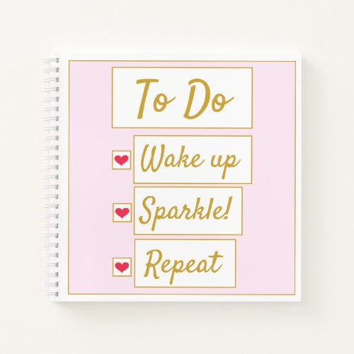 Sparkle Pink  Gold Motivational To Do List Notebook