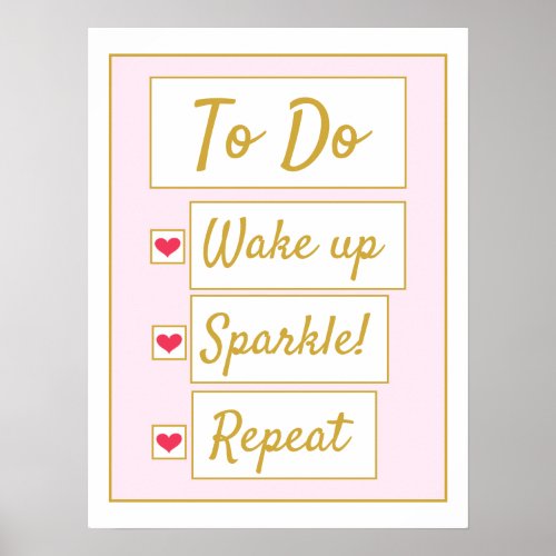 Sparkle Pink  Gold Motivational To Do List Poster
