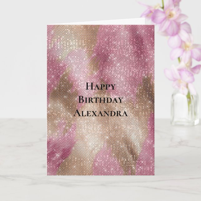 Sparkle Pink Gold Southwest Faux Cowhide Birthday Card (Orchid)