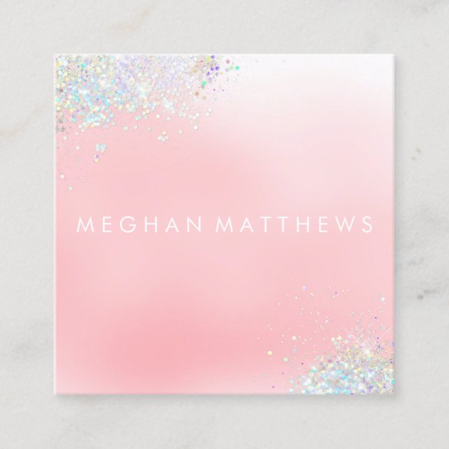 Sparkle Pink Makeup Artist Square Business Card (Front)