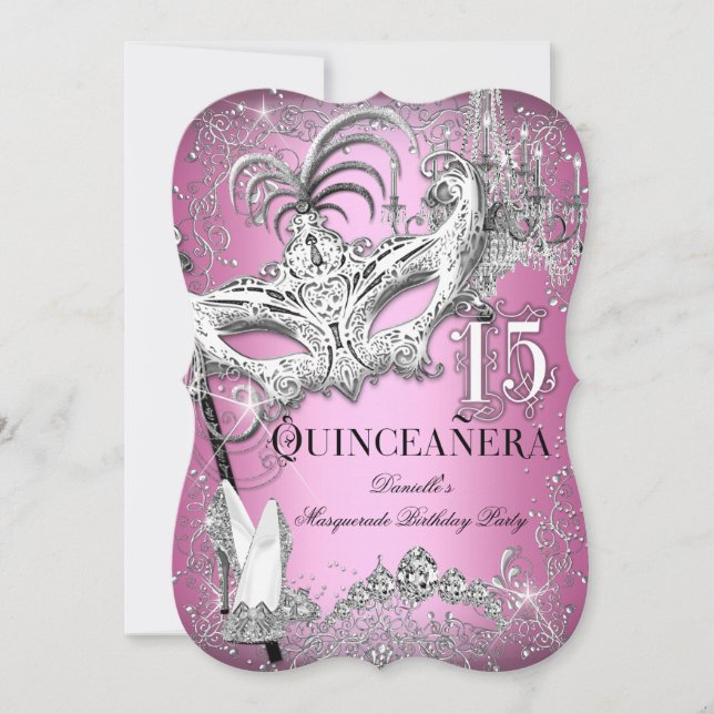 Sparkle Pink Masquerade Quinceanera Birthday Invitation (Front)