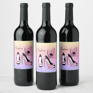 Sparkle Pink Pumps Fancy Personalized Wine Label