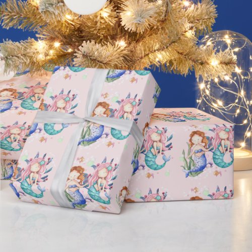 Sparkle Pink Watercolor Mermaid Wrapping Paper
