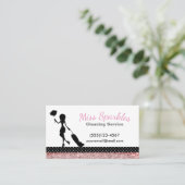 Sparkle Polka Dot Maid House Cleaning Services Business Card (Standing Front)