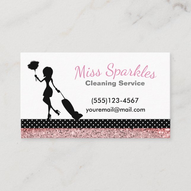 Sparkle Polka Dot Maid House Cleaning Services Business Card (Front)