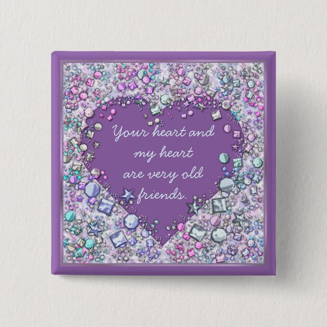 Sparkle precious gems heart quote button (Front)
