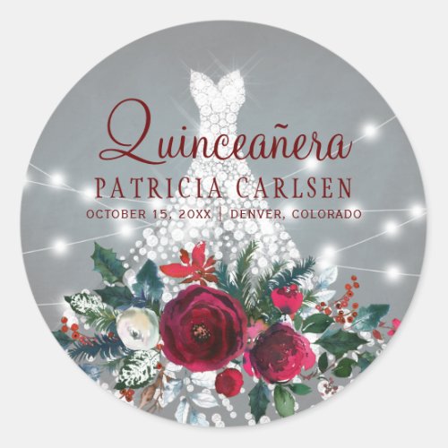 Sparkle princess diamond dress floral quinceanera classic round sticker