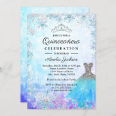 Sparkle Purple Blue Snowflakes Winter Quinceanera Invitation (Front/Back)