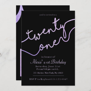 Sparkle, Purple Glitter 21st Birthday Invitations