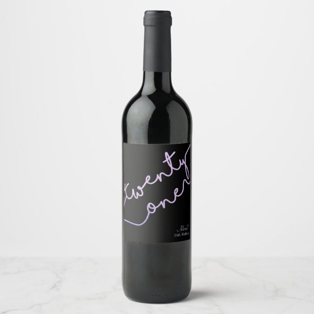 Sparkle, Purple Glitter 21st Birthday Party Wine Label (Front)