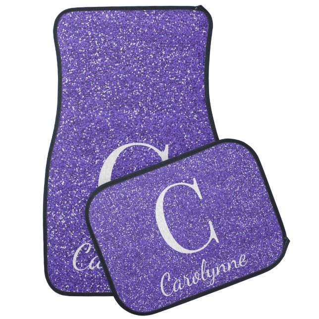 Sparkle Purple Glitter Monogram Car Floor Mat (Set)