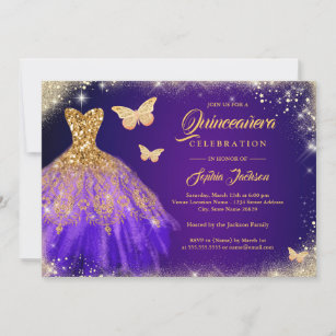 Quinceañera Invitation Template 5x7 Purple Lilac Lavender Wisteria  Butterfly Floral Spanish English Editable Customizable Español 