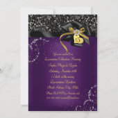 Sparkle Purple Gold Lace & Bow Photo Quinceanera Invitation (Back)