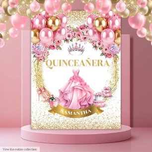 Sparkle Quinceañera Tapestry Pink Gold Glam Look