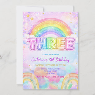 Sparkle Rainbow 3rd Birthday Party Invitation