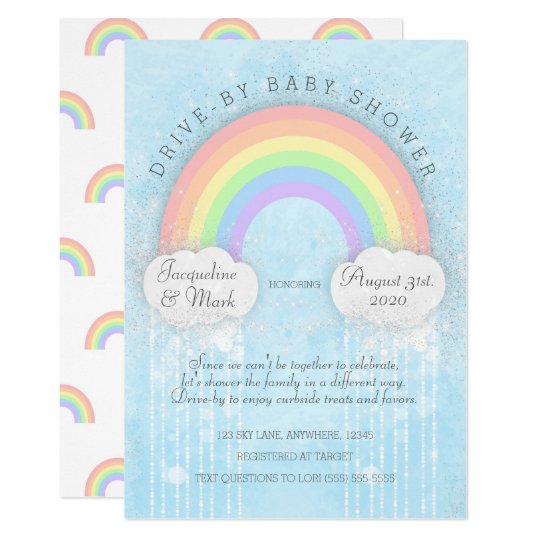Sparkle Rainbow DriveBy Baby Shower Invitation