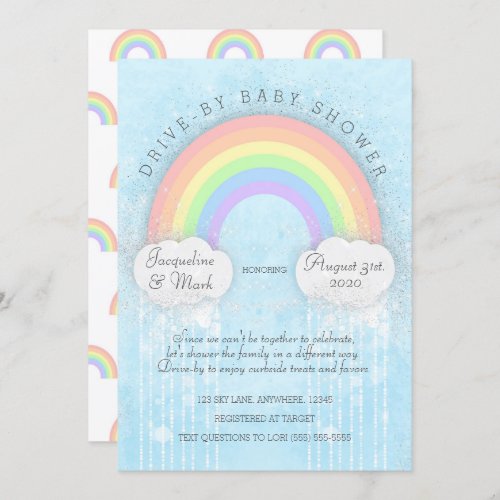 Sparkle Rainbow Drive_By Baby Shower Invitation