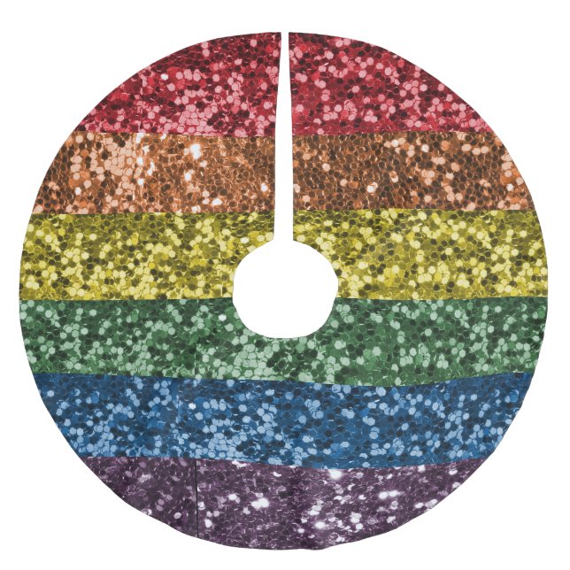 Sparkle Rainbow Faux Glitter Sequin Glam  Brushed Polyester Tree Skirt (Front)