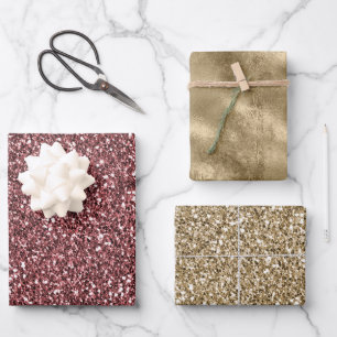 Sparkle Red Glitz Gold Glitter Wrapping Paper Sheets
