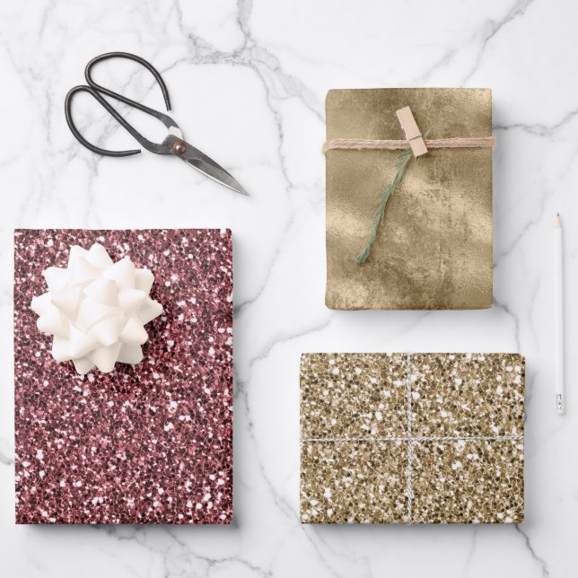 Sparkle Red Glitz Gold Glitter      Wrapping Paper Sheets (Front)
