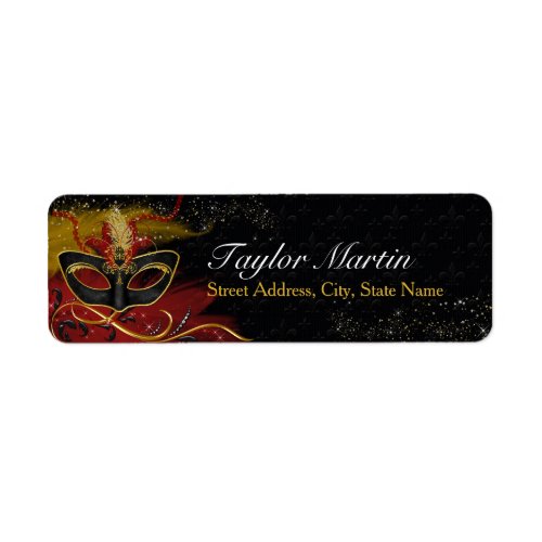 Sparkle Red  Gold Feather Mask Address Labels