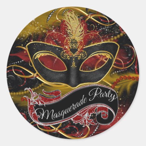 Sparkle Red  Gold Feather Mask Masquerade Sticker