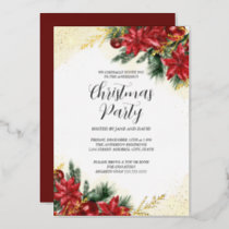 Sparkle Red Gold Foliage Christmas Party  Foil Invitation