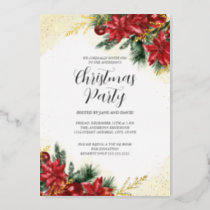 Sparkle Red Gold Foliage Christmas Party  Foil Invitation