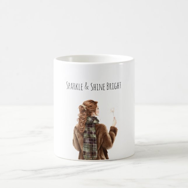 Sparkle Red Hair Girl Christmas New Year Coffee Mug (Center)