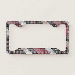 Sparkle Red Pink Black White Bronze Stripes License Plate Frame
